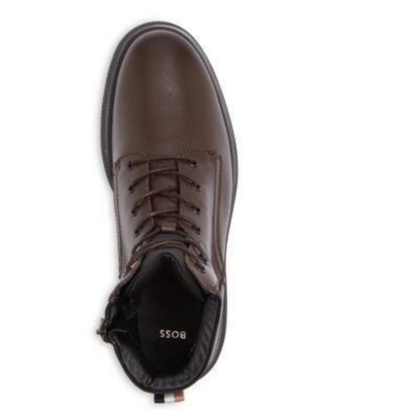 BOSS Mens Brown Heel Pull-Tab Debossed Up Jacob Toe Platform Combat Boots 45 - Picture 4 of 4